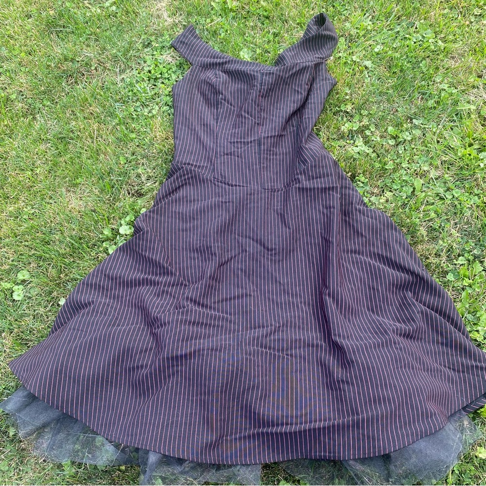 Morbid Threads Dress Vintage Goth Black Crinoline Pink Stripes Steampunk